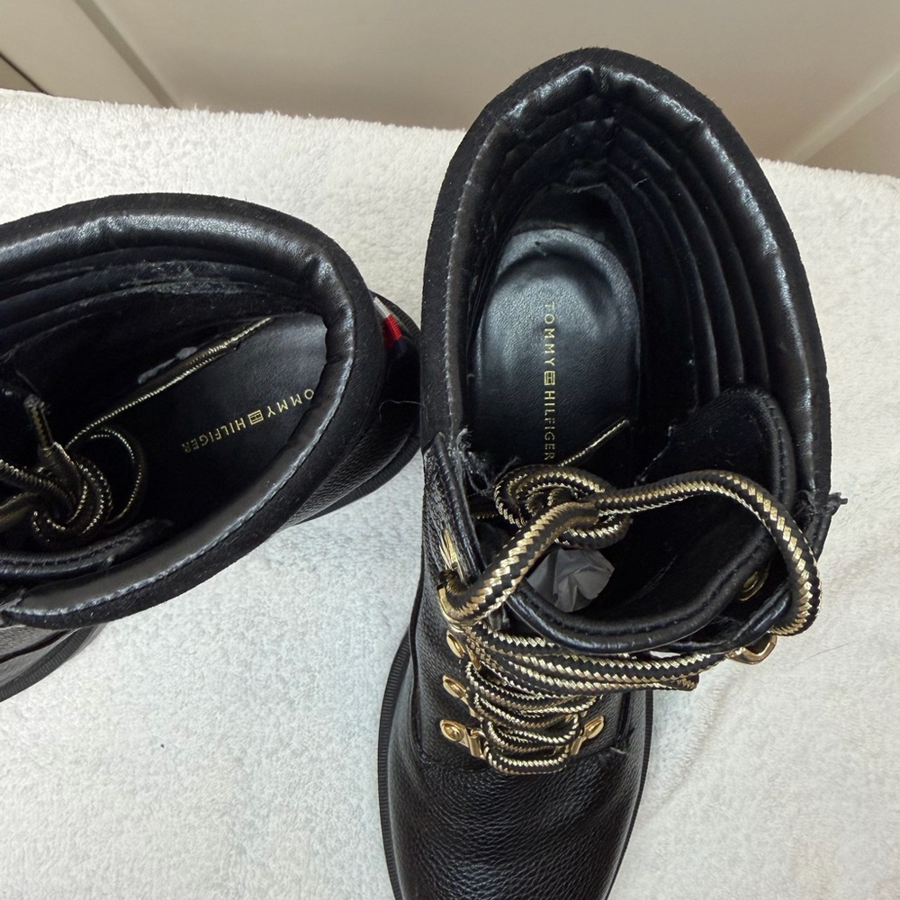 Tommy Hilfiger Black Combat Boots with Gold Details - Picture 10 of 16
